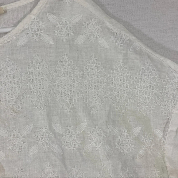 Christian Siriano White 100% Linen Embroidered Floral Top Large‎ - Picture 3 of 10